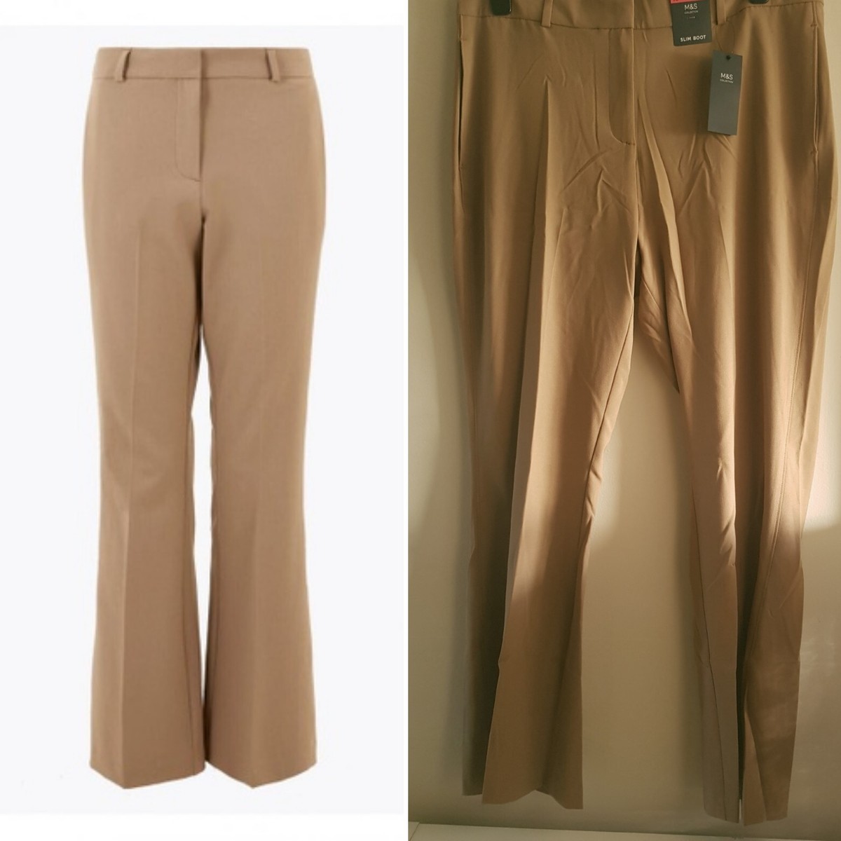 BNWT M\u0026S Bootcut Trousers Size 22 Reg Camel Beige Neutrals Smart | eBay UK