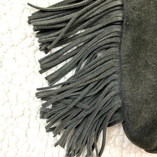 Minnetonka Dark Gray Boho Soft Suede W/ Fringe Adjustable Strap Crossbody Bag - Picture 3 of 15