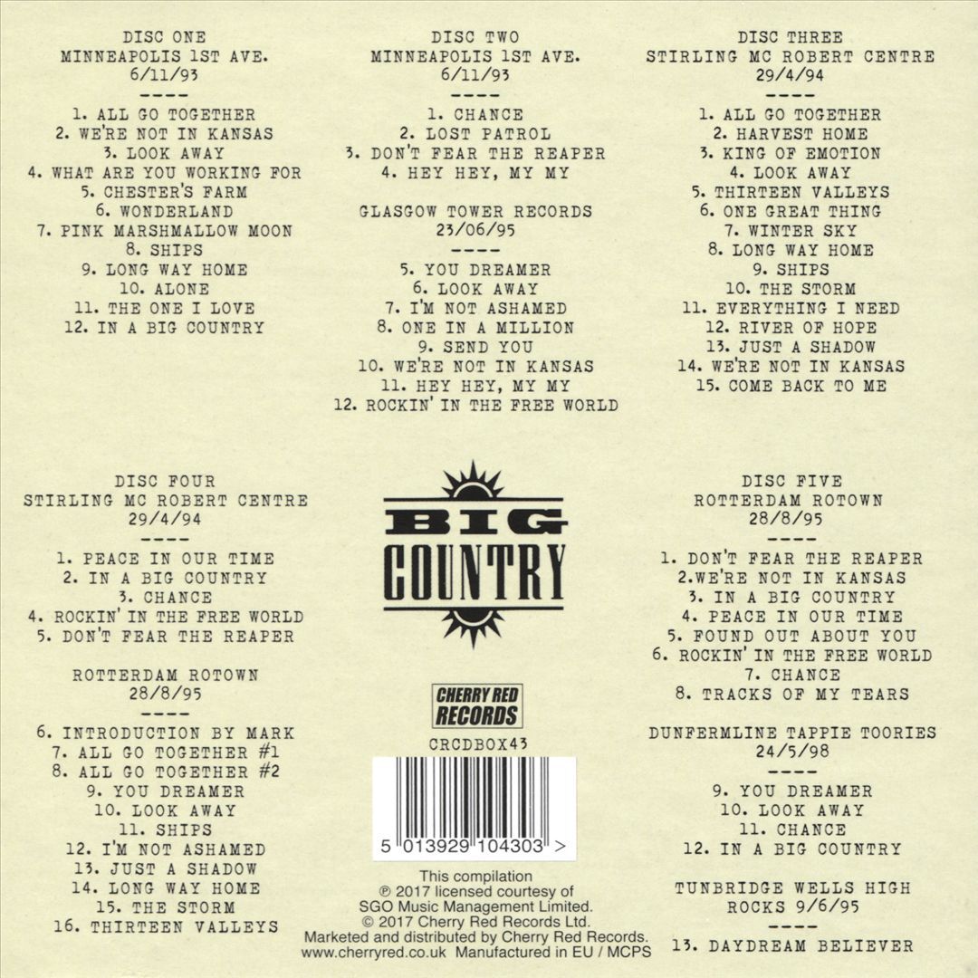 BIG COUNTRY WE&rsquo;RE NOT IN KANSAS: THE LIVE BOOTLEG BOX SET 1993 