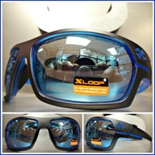 WRAP AROUND SPORT Motorcycle Riding Driving Fishing SUN GLASSES Black Blue Frame