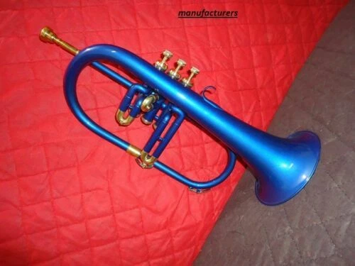 Flugelhorn 3 Válvulas Color Azul Acabado Latón con Boquilla y Estuche Rígido Foto 2 de 4