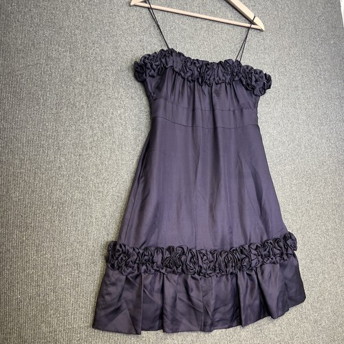 Yoana Baraschi navy blue silk ruffle party dress size USA 8 style NO 6007 - Picture 6 of 23
