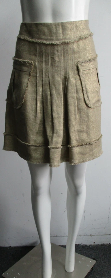 Falda OSCAR DE LA RENTA arpillera recubierta de oro línea A talla 10 Foto 2 de 4