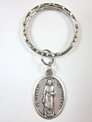 St Joseph the Worker Medal Italy Key Ring Gift Box & Prayer Card
