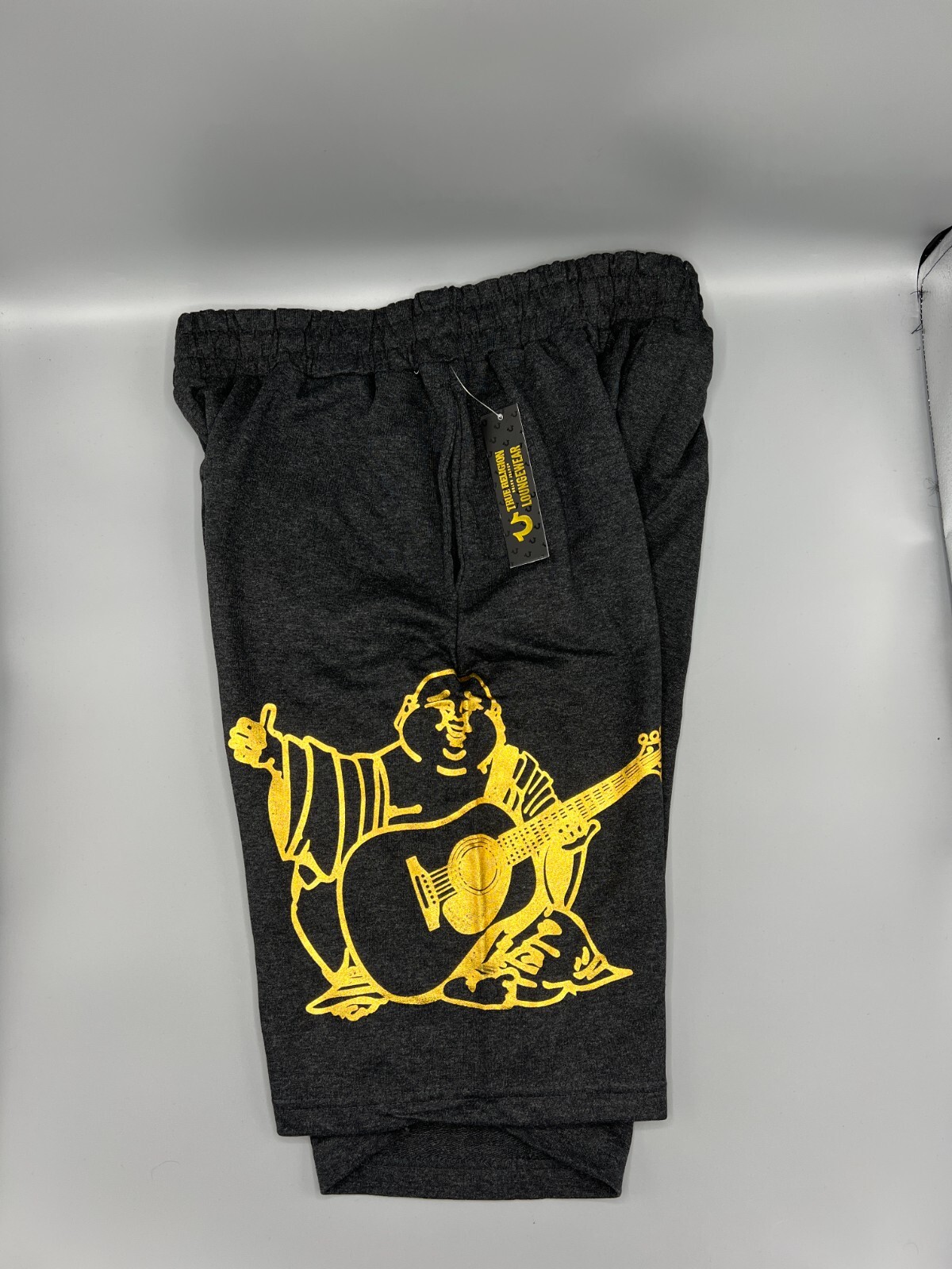 MENS SIZE LARGE TRUE RELIGION CHARCOAL GRAY/GOLD LOUNGE SHORTS W/POCKETS - NWT thumbnail 3