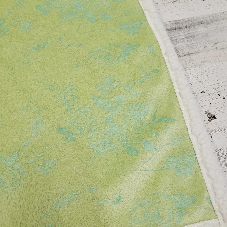 Laura Ashley Baby 31x36 Green White Floral Roses Sherpa Baby Blanket - Image 3 of 4