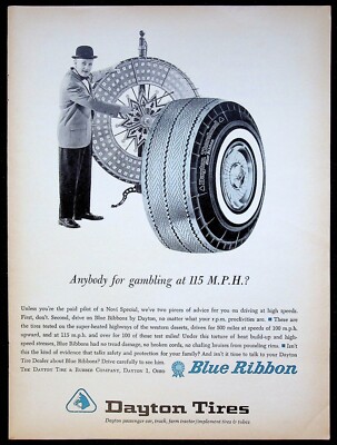 1963 Dayton Thorobred Tires Blue Ribbon Vintage Print Ad Anyone for Gambling