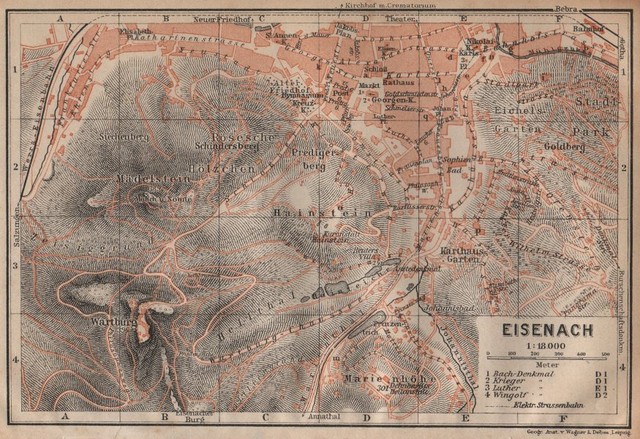EISENACH antique town city stadtplan. Thuringia. Wartburg karte 1904 old map EISENACH antique town city stadtplan. Thuringia. Wartburg karte 1904 old map