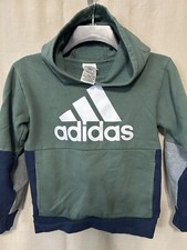 Adidas Boys' Youth Pullover Fleece Hoodie Green Blue Size Small 8 Regular Fit
