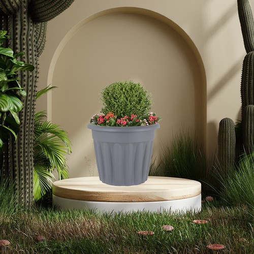 (Set of 2) 60cm + 50cm Plastic Round Garden Planter Indoor Outdoor Patio Flower - Picture 15 of 21