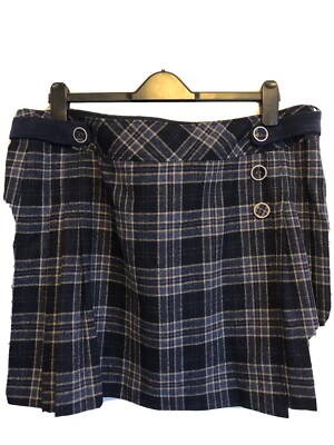 Crew Navy Wool Blend check short skirt size 18 UK
