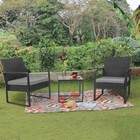3 Piece Gray Cushion Resin Wicker Patio Bistro Set Outdoor Seating Furniture
