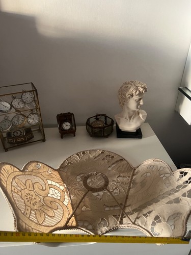 🔴 Paralume grande IN PIZZO lampada, lume traforato beige a ventaglio, vintage - Imagen 11 de 12