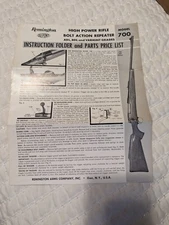 Remington Model 700 HighPower Bolt Action Instruction Folder/ Parts List