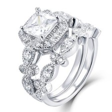 925 Sterling Silver Cz Princess Wedding Band Engagement Ring Set Size 3-15 Ss78A