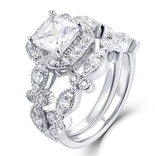 925 Sterling Silver Cz Princess Wedding Band Engagement Ring Set Size 3-15 Ss78A