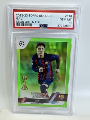 2022 Topps UEFA CC Neon Green Foil #178 Gavi 13/199 PSA 10 FC