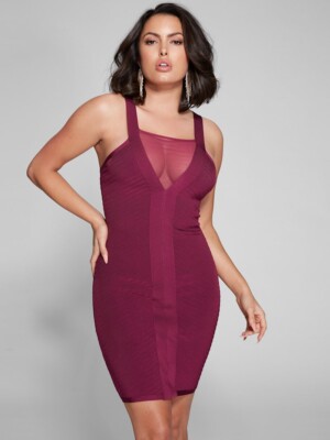 open lace back dress Justina Bandage Mini Dress Red