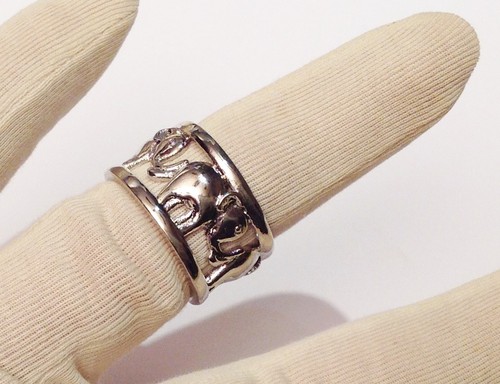 alliance large argent 925 poinçon style joaillerie motif éléphant T.54 - Picture 2 of 3