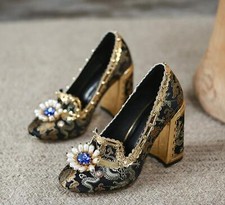 Women's Beads Rhinestones Dress Embroidery Elegant High Heels Pearls Satin Shoes