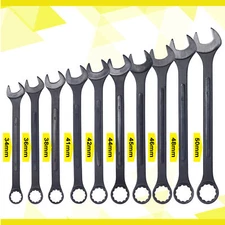 10 Pcs 34-50mm Metric Jumbo Combination Wrench Set  w/ Pouch, Black-Oxide