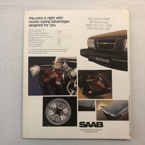 Vintage Saab Tourist Delivery Sales Brochure Catalog 900 Turbo 900GL 900 EMS - Picture 6 of 6