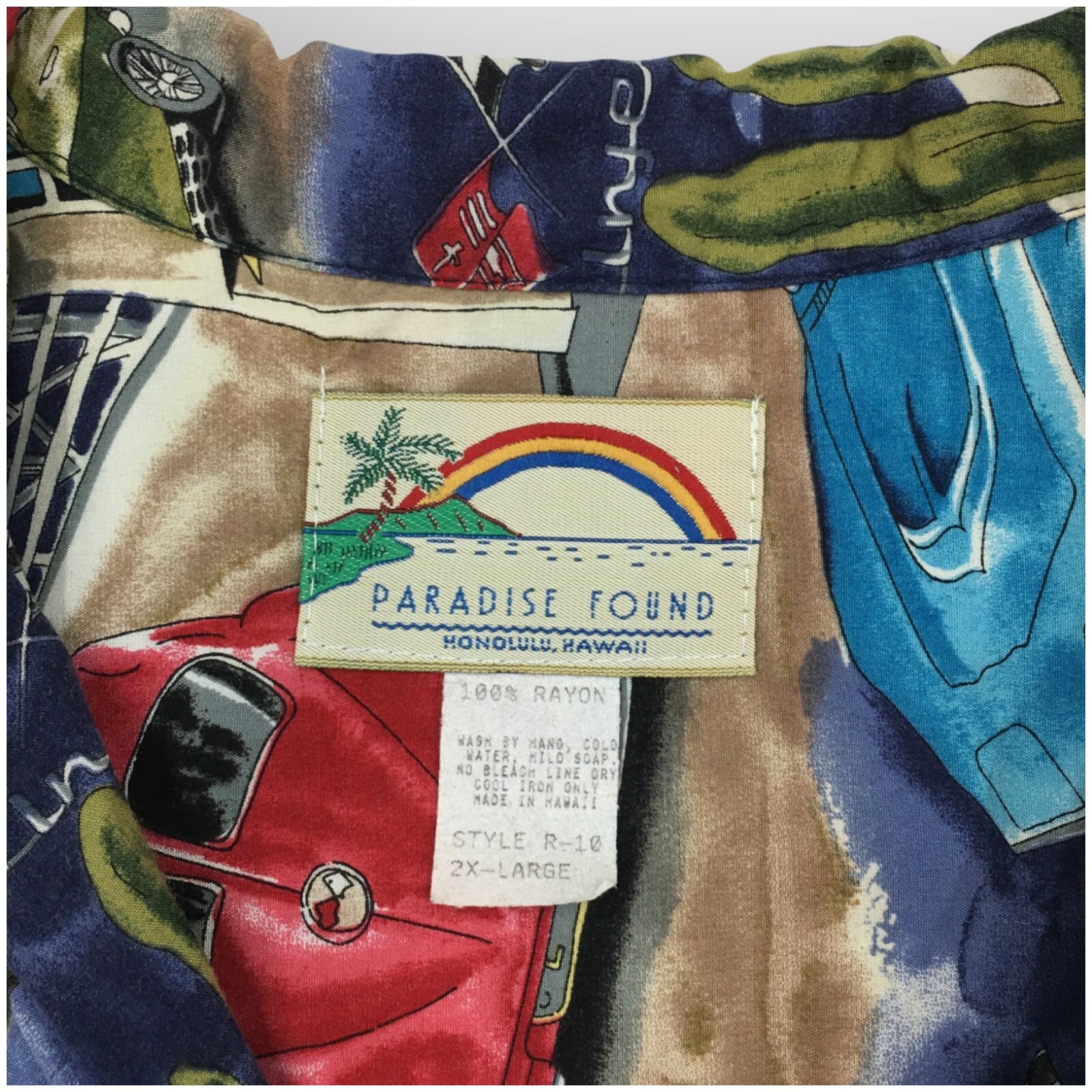 Vintage PARADISE FOUND Hawaiian Shirt Rayon Mens Size 2XL Camp Cruise ROUTE 66