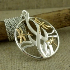 Sterling Silver& 10K Dragonfly in Reeds Pendant Keith Jack  Jewelry