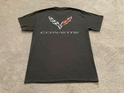 Chevrolet Corvette Double Sided Logo T Shirt Mens Sz L Gray Cars Racing Classics