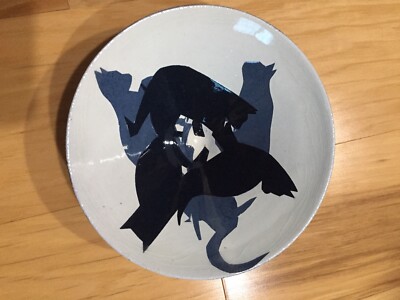 Vaughan L Smith Westcote Bell Cat Silhouette  6  Art Pottery Bowl Signed