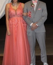 coral lace prom dress Size 12