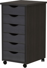 Original Roll Cart, Solid Wood, 6 Drawer Narrow Drawers Roll Carts, Black