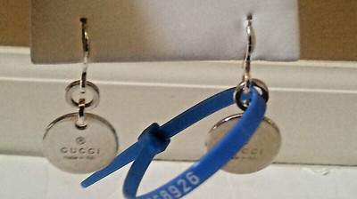 Gucci Trademark Dangle Round Piercing Earrings 925 Sterling Silver NIB Neu No Tag