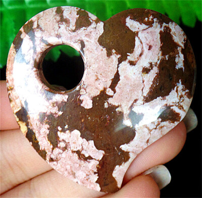 50x50x6mm Natural Pink&Brown Plum Blossom Jasper Heart Pendant