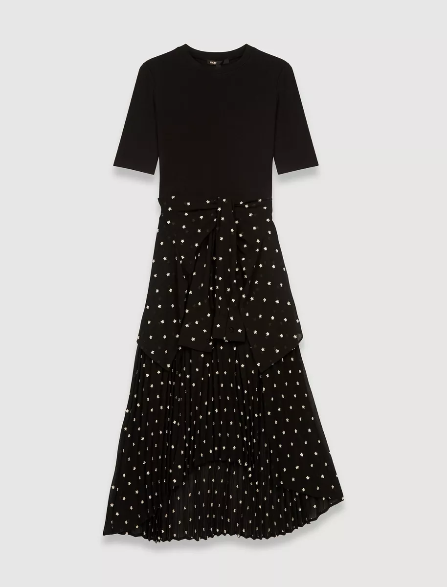 Robe noire Maje Rivoli brod e micro florale midi fran aise taille 38 taille am