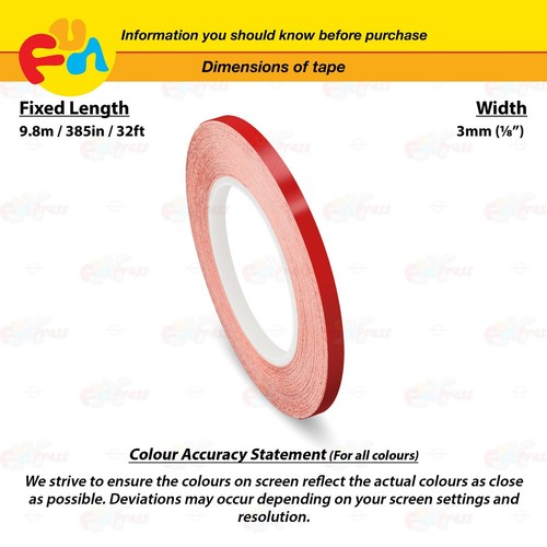 RED 1/8" 3mm Roll PIN STRIPE Car Model Bike Streamline TAPE Decal Vinyl Sticker - Picture 2 of 12