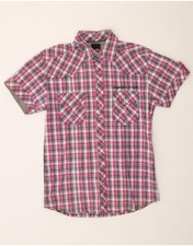 JACK  JONES Mens Graphic Short Sleeve Shirt Small Pink Check Cotton BW09