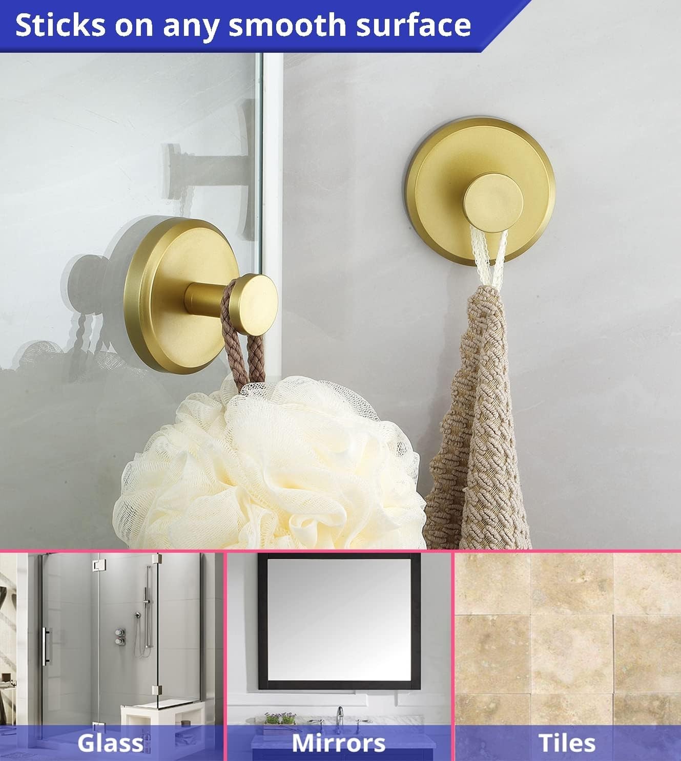Suction Cup Hooks for Shower, Bathroom, Kitchen, Glass Door, Mirror, Tile – L...