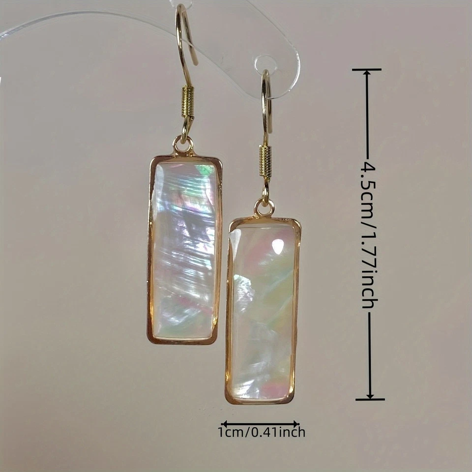 Pendientes colgantes cuadrados de cobre de madreperla para mujer Foto 3 de 3