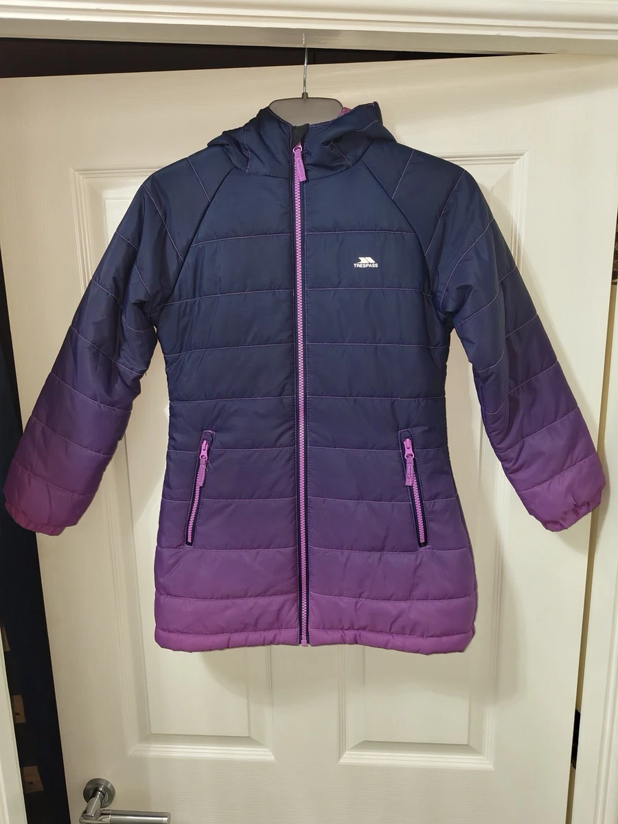 Trespass Girls Hooded Waterproof Insulated Puffer Jacket 4-5Y Navy/Purple