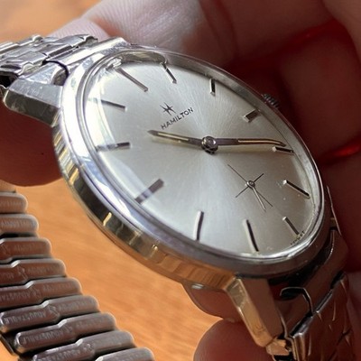 Vintage 70s Hamilton Thin-Line 19001-3 Mens 34mm Watch St Steel 17