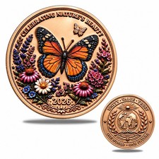 Monarch Butterfly 2026 Copper Coin Nature's Beauty Floral Enamel Souvenir Gift