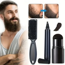 Beard Filler - Waterproof Pencil, Brush  Powder for Natural Look -3PCS Kit