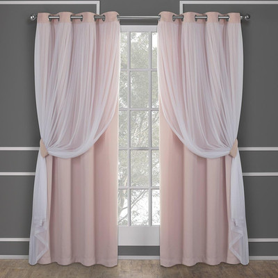 Double Layer Sheer Room Darkening Curtains 84 Inch 2 Panel Grommet Window Set