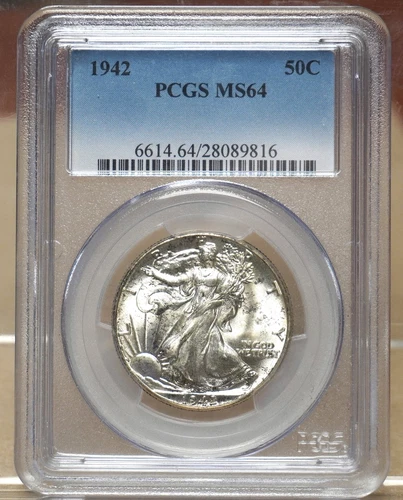 1942 WALKING LIBERTY HALF DOLLAR PCGS MS64 089816
