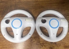2x OEM Nintendo Wii Steering Wheels White for Mario Kart Racing Game Controller.
