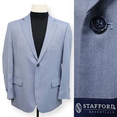 STAFFORD mens solid light sky blue two button sport coat suit jacket blazer 42 R