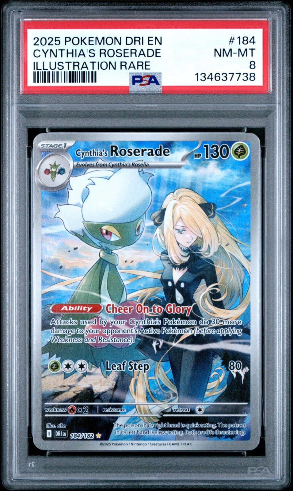 2025 POKEMON DRI EN-DESTINED RIVALS ILLUSTRATION RARE CYNTHIA'S ROSERADE PSA 8