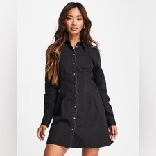 ASOS design Black Button-Up Denim Dress fitted shirt dress washed black size 6
