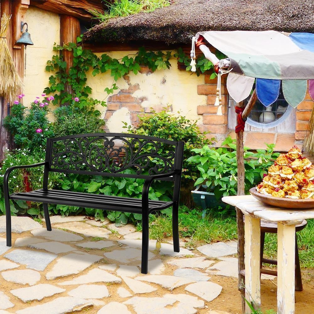 50" Patio Porch Garden Bench Outdoor PVC Chair Love Seat Park Backyard Chair